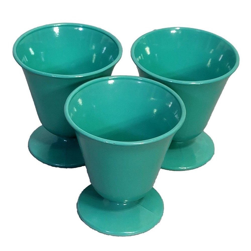 Set of 3 Hazel‎ Atlas SIERRA OVIDE PLATONITE Turquoise 6oz Tumblers Sherbet
